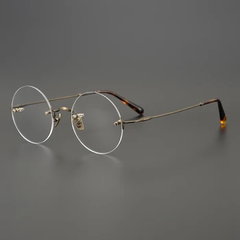 Delovna mesta Podobnih Rimless Retro Očala iz Titana Krog Optični Poslovnih Očal Okvir Za Moške Kratkovidnost Recept Eye Glasses
