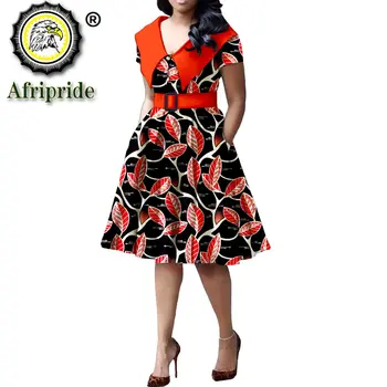 Afriške Tiskanja Obleke za Ženske, Kratek Rokav Eleganten Stranka Plus Velikost Naguban Obleka s Pasom Bazin Riche Ankara Tiskanja S2125034