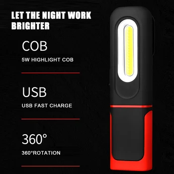 Polnilna LED delovna svetilka COB Popravilo Avtomobila Svetilka Magnetni 360-Stopinjski Vrtečih Ročni Avto Vzdrževanje Lahka Svetilka za Kampiranje