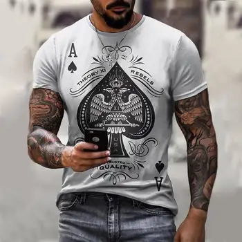 2021 Poletje Anime moška T-shirt Street Punk Poker Ace of Spades Oblačila 3D Tiskanje Street Fashion Oversize Kratka Sleeved Majica