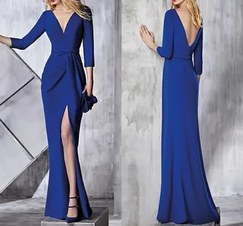Elegantno Kraljevsko Modra Zvečer Gost Obleke 2022 V Vratu Pol Rokavi Split Maturantski Formalnih Obleke 2022 Haljo De Soiree Vestidos