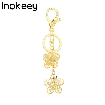Zlitine Crystal Zlata Cvetja Ključnih Verige Priljubljena Lepe Ženske Vrečko Key Ring Dodatki