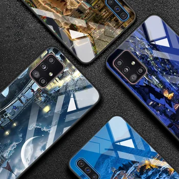 Božični Vasi Kaljeno Steklo Telefon Primeru Pokrovček za Samsung Galaxy A51 A52 A72 5G A50 A31 A71 A70 A21s A01 A10 Funda Coque