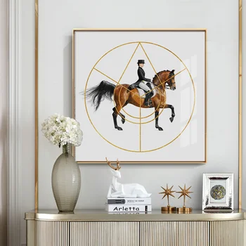 Nordijska dekoracijo Geometrijske Konj Jahač Wall Art Platno Slikarstvo Letnik Poster Tiskanje stenske Slike za Dnevni Sobi Doma Dekor