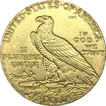 Združene države Amerike 1915 2½ Dolarjev Indijski Glavo Četrtletju Orel ZDA Svobode 2.5 USD Boga Zaupamo Zlato Kopija Kovanca Medenina Kovin