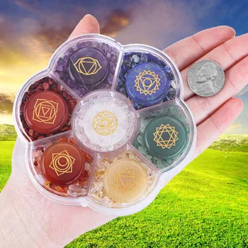 7 Chakra Kristali Kamni Naravnih Reiki Healing Kristalov, Dragih Kamnov, Gravirano Simbol Padle Poliranega Kamna Komplet Z Meditacijo Terapija