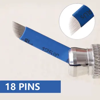 100 KOS modra 18-Pin Stalno Ličila Priročnik Obrvi Tatoo Igle Rezilo Za 3D Vezenje Microblading Tattoo Pero Stroj