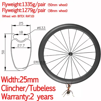 Širina 25 mm, super light carbon kolesa cestno kolo clincher tubeless keramični hub visoko TG steber 1420 38 mm/50 mm cestna kolesa, kolesa