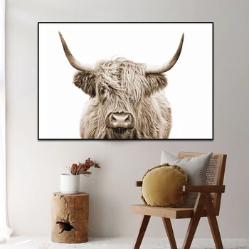 Živali Buffalo Tiskanja Nordijska Plakat Platno Slikarstvo Rjava Highland Krava, Bik Wall Art Dnevna Soba Dekoracijo Slike Doma Dekor