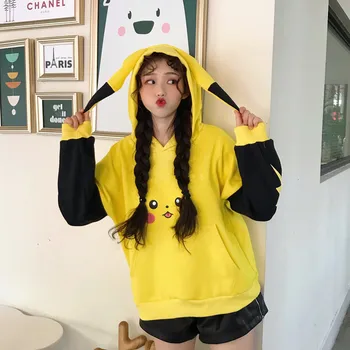 Japonski Anime Kawaii Pikachu Majica S Kapuco 2021 Srčkan Pokemon Dolgimi Rokavi Ženske Hoodie Pozimi Ženska Harajuku Oblačila Vrhovi
