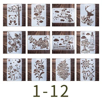 12Pcs/Set 20 cm Panda hišico DIY Layering Matrice Stensko Slikarstvo Album Kolorit Reliefi Album Dekorativni Predlogo
