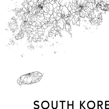 Južna Koreja Zemljevid Plakat Črno-Belo Art Tisk Seoul Mesto Ulici Cestni Zemljevid Sliko Sodobne Umetnosti Platno Slikarstvo Home Office Dekor