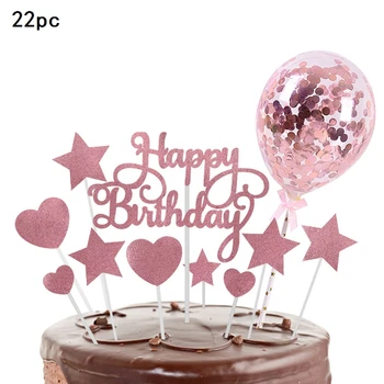 Ustvarjalne Kovinski Rose Zlata Balon Torto Pokrivalo Happy Birthday Stranka Dekor Otroci, Poroka, Rojstni dan Torta Decor Baby Tuš Eden 1.