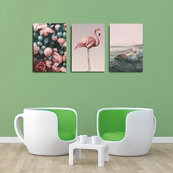 Nordijska Romantično Flamingo Rose Morju Platna Slike Natisni Plakat in Wall Art Abstraktno Sliko za Dnevni Sobi Doma Dekor Cuadros