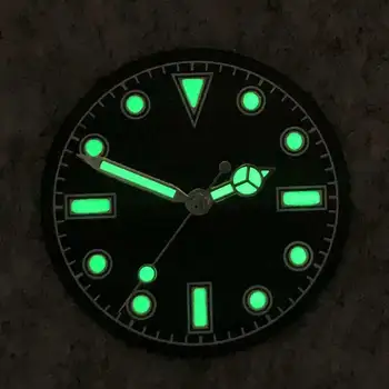 Retro 28.5 mm Aseptično Watch Gumbom + Gledajo Roke Spremenjen Izbiranje Zelena Svetleča Watch Pribor Primeren za NH35/NH36 Gibanja
