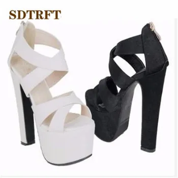 SDTRFT zapatos mujer:34-39 Poletje seksi žensk platformo sandali 14 cm debele pete Open Toe poročni čevlji ženska, Prečni trak črpalke