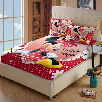 Roza Minnie Mickey Mouse Posteljo Stanja Pokrov Ležišča za Kritje Eno Kraljica Opremljena Stanja z Elastičnim Trakom za Fante, Otroci Otrok Darilo