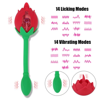 Jezik Lizanje Vibrator 2 V 1 Butt Plug Rep Vibracije Vagina Nastavek Massager Rose Oblika Stimulacije Ščegetavčka
