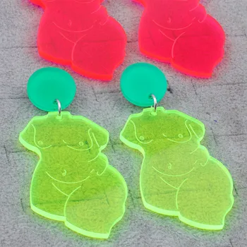 FishSheep Neon Barve Golo Telo Akril Uhani Pregleden Fluorescence Okroglo Ovalni Spusti Uhani Za Ženske 2021 Modni Nakit