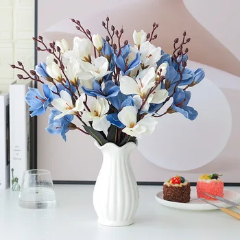 5 Veje Umetno Cvetlični Šopek Umetnih Magnolija Cvet Svile Cvetja Za Dom Poročno Dekoracijo Salon Umetno Cvetje