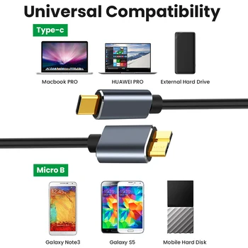 5Gbps USB Tip C Za Mikro B 3.0 Priključek Kabel 5A Hitro Polnjenje Za MacBook Prenosni Trdi Disk Pametni MicroB Žice Kabel