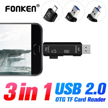 FONKEN USB Bralnik Kartic Micro USB Tip C OTG TF Card Reader Visoke Hitrosti Memory Card Reader USB-C Priključek, Telefon Android