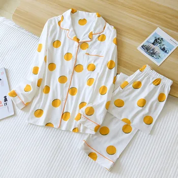 2021 Pomlad limone Natisnjeni Žensk Pajama Bombaža, Plus Velikost Dve-delni Set Kratek Moda Dolg Rokav Domov Oblačila Ženski Sleepwear