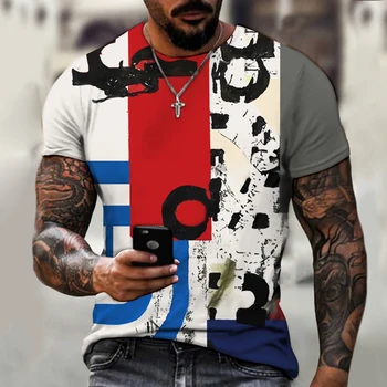 Umetnost Trend Ulica Evropski in Ameriški Retro Slogu 3D Tiskanje Moške Prevelik T-shirt Pomlad in Poletje Športni Dres