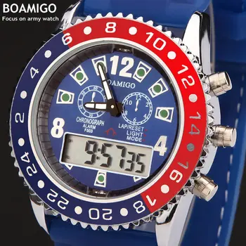 Ročne ure moške luksuzne blagovne znamke BOAMIGO vojaške vojske športne ure Dvojni Čas Quartz Digitalna Watch gume pasu zapestne ure F503