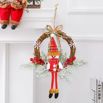 Božič Je Pred Vrati Venec Santa Claus Elk Snežaka Lesene Visi Garland Rdeče Jagode Srčkan Lutka Dekoracijo Doma Vsako.