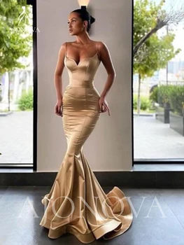 Seksi Večerno obleko za Ženske Šampanjec Saten Dolgo Obleko morska deklica Elegantno Slovesnosti Dolgo Stranke Obleke za Posebne Priložnosti Obleke 2021