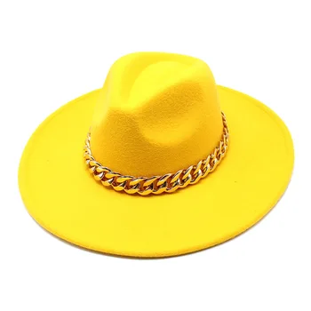 Velike verige fedora klobuk 9.5 cm roba nastavljiv unisex klobuk velikosti fedora hip hop klobuk oranžna jazz pozimi klobuk шапка женская