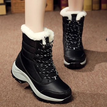 Nove Zimske Ženske Škornji Visoki Kakovosti Toplo Mid-Tele Sneg Škornji Ženske Čipke-up Udobno Dame Čevlji Chaussures Femme