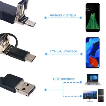 720P 3IN1 Dvojno USB-Endoskop Fotoaparat 2m 5m 10 m Trdi Kabel Kača-Pregledovalna Kamera 8 mm 6 LED Borescope za Android PC Endoskop