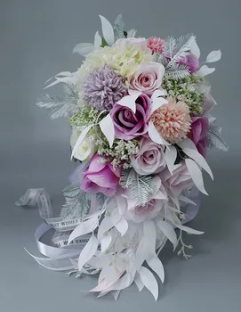 Umetne Vode Padec Pearl Poročni Šopek Cvetja Roza Purple Rose Slap Macaron Poročni Šopek De Mariee 2021