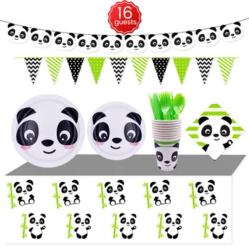 Panda Rojstni Dekoracijo Živali Temo Otrok Razpoložljivi Namizna Potegnite Zastavo Tkiva Prtom Panda Baby Balon Tuš