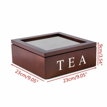 Leseni Dekorativni Čaj Organizator Škatli S Pokrovom 9-Prostor Kava Čaj Vreča Za Shranjevanje Imetnik Organizator Za Kuhinjske Omare,