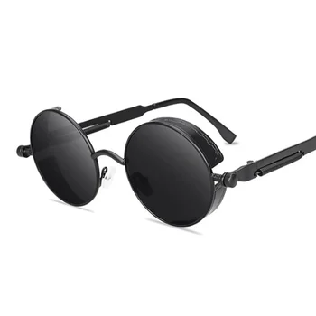 Steampunk Retro Okrogla Sončna Očala Moške Blagovne Znamke Oblikovalec Kovin Trend Sončna Očala Črna Vožnje Ogledalo Očala Punk Oculos De Sol