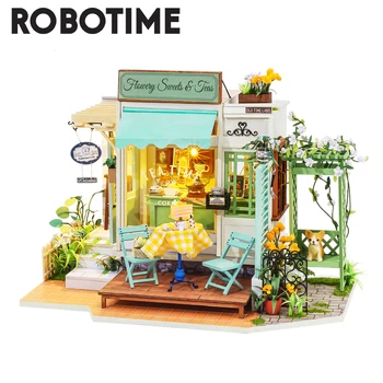 Robotime Rolife DIY Cvetličnih Sladkarije & Čaji Lutka Hiša s Pohištvom Otroke, Odrasle, Mini Lutke Lesene Kompleti Igrača DG146