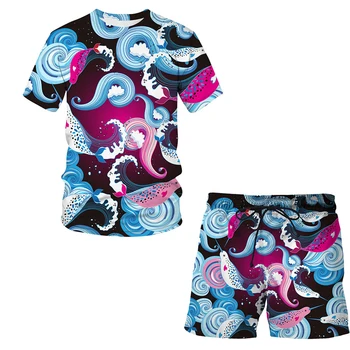 Poletje morskega psa 3D Tiskanih moška T-shirt Hlače moška Športna Trenirka O Vratu Kratkimi Rokavi moška Oblačila Obleko Moških oblačil
