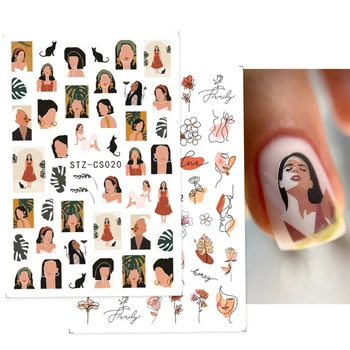 1 List 3D Ženske Obraz Povzetek Design Nalepke za Nohte Drsniki za Manikuro Samolepilne Nalepke za Nohte Art Okras