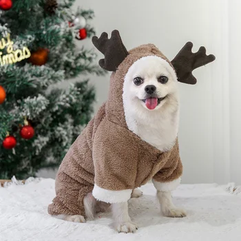 Pozimi Pes Jumpsuit Toplo Pes Runo Suknjič Pižamo Srčkan Elk Psa Oblačila za Majhen Pes Chihuahua Božični Kostum Mačka Ropa Perro