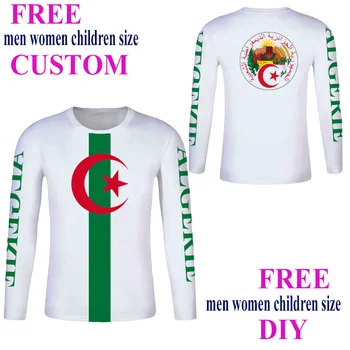 ALŽIRIJA dolg rokav t shirt ime število dza t-shirt islam diy arabski algerie arabski tiskanja besedila word black flag foto oblačila
