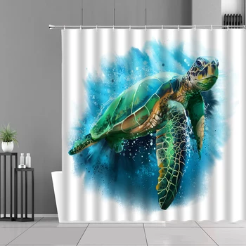 Ocean Živali Želve Tuš Zavesa Ustvarjalne Lesene Plošče Design Morska Želva Zvezda Tropske Ribe, Modra Kopel Zavese Nepremočljiva