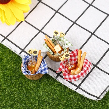 1 Nastavite Lutke Miniaturni DIY Medu Kruh Cvetje Piknik Košaro Nastavite Pohištvo Dekor Dodatki Otrok Igrača Darilo