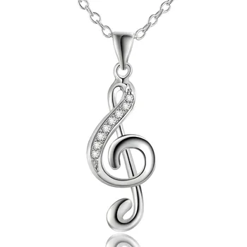 , srebrne barve, nakit dekle najljubša Božična darila ustvarjalne lep kamen vdelan glasbe zapisa, ogrlico, obesek, LN011