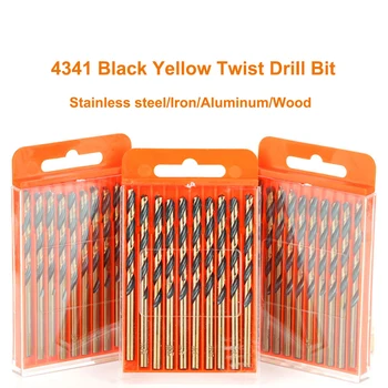 10PCS 4341 črna rumena twist drill bit hitroreznega Jekla Drill Bit Nastavite velja, da iz nerjavečega jekla, Železa, aluminija, lesa itd.