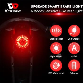 MTB Luč Kolesarjenje Cestno Kolo Zadnje Luči Auto Start/Stop Zavoro Zaznavanje Smart vodoodporna LED Polnjenje Kolesarske opreme,