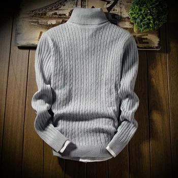 Jeseni in pozimi moške turtleneck pulover Slim priložnostne mladi preprosto čiste barve, pletene osnove moški pulover, oblačila moških korejski