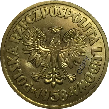 1958 Poljska Medenina kovancev KOPIJO 29mm